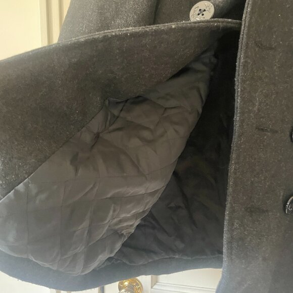 Old Navy Charcoal Double-Breasted Peacoat Size M Wool Blend Quilted Liner - Picture 6 of 8